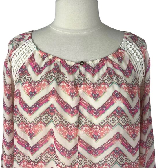 No Boundaries Blouse Shirt Womens Medium Pink Cream New Long Sleeves - Picture 3 of 10